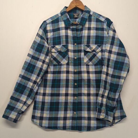 Eddie Bauer Tops - Eddie Bauer Womens Medium Plaid Flannel Green Blue Yellow M Cotton Outdoor Hike